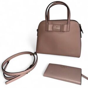 Kate Spade Maise Matthews Street Pink Rosy Cheeks Leather Satchel w/Wallet